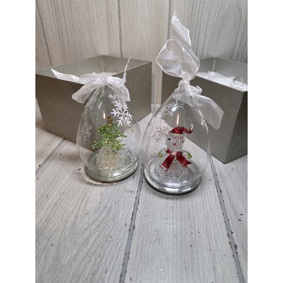 Spun Blown Glass Lighted Ornament Snowman Christma Tree Changes Color Gift Box - Picture 1 of 13